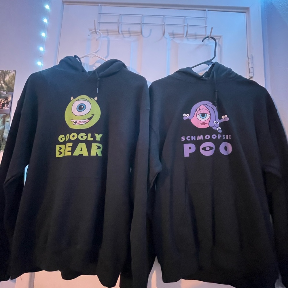 Monsters Inc Googly Bear & Schmoopsie-poo couples hoodies M